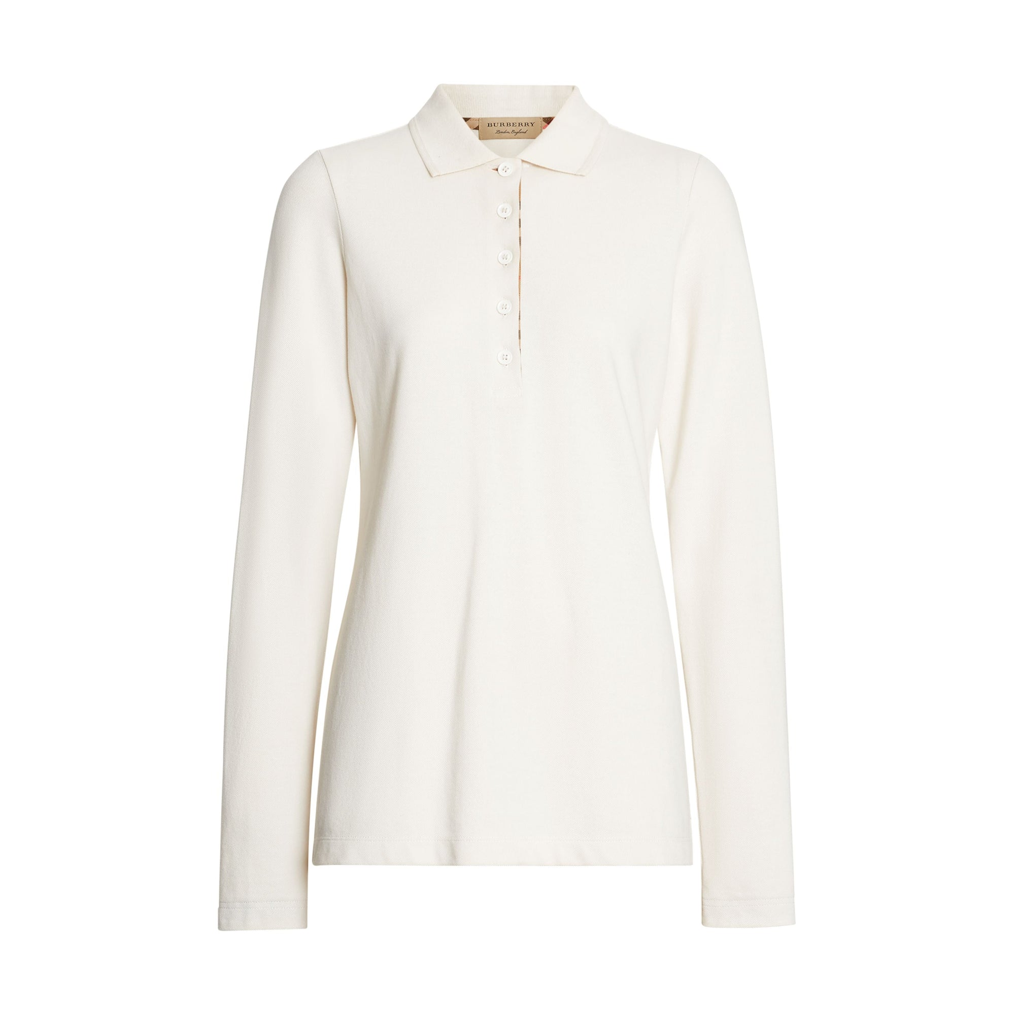 IVORY Polo à manches longues en piqué de coton avec patte à motif check