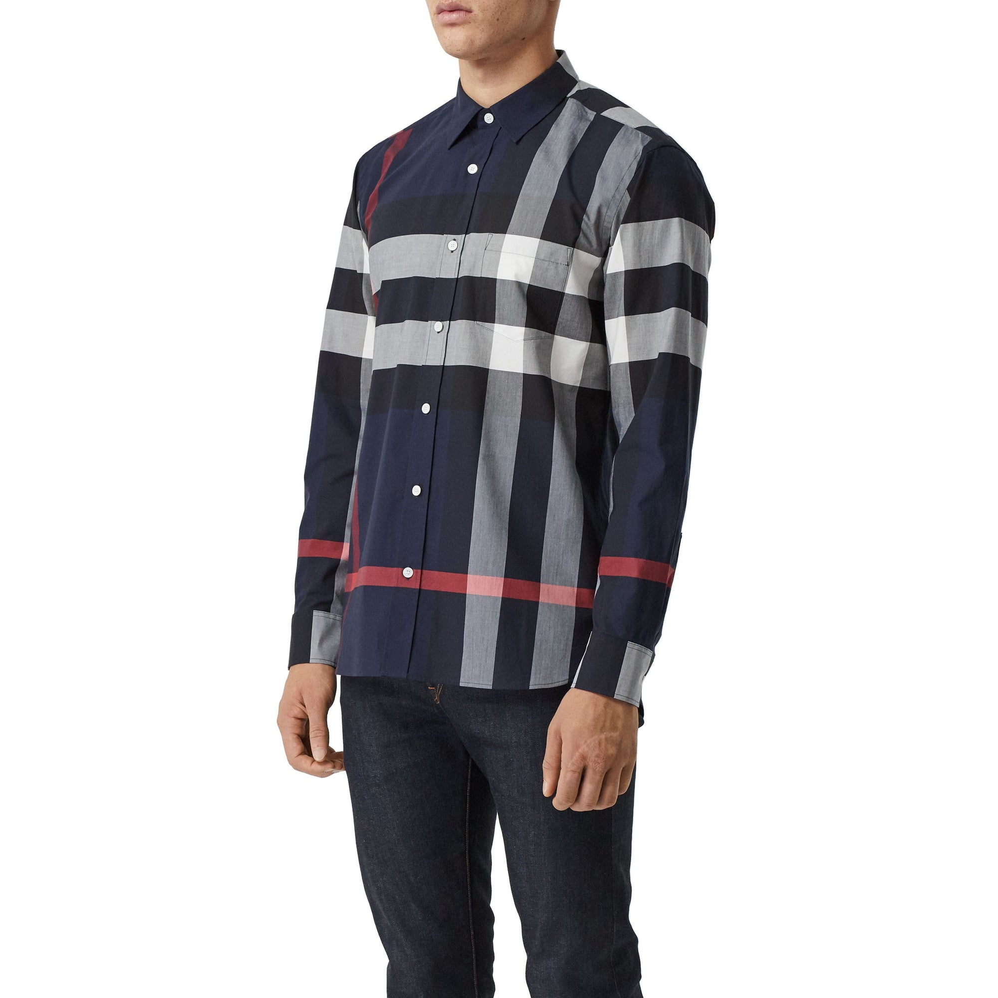 NAVY IP CHECK Chemise en coton extensible à motif check