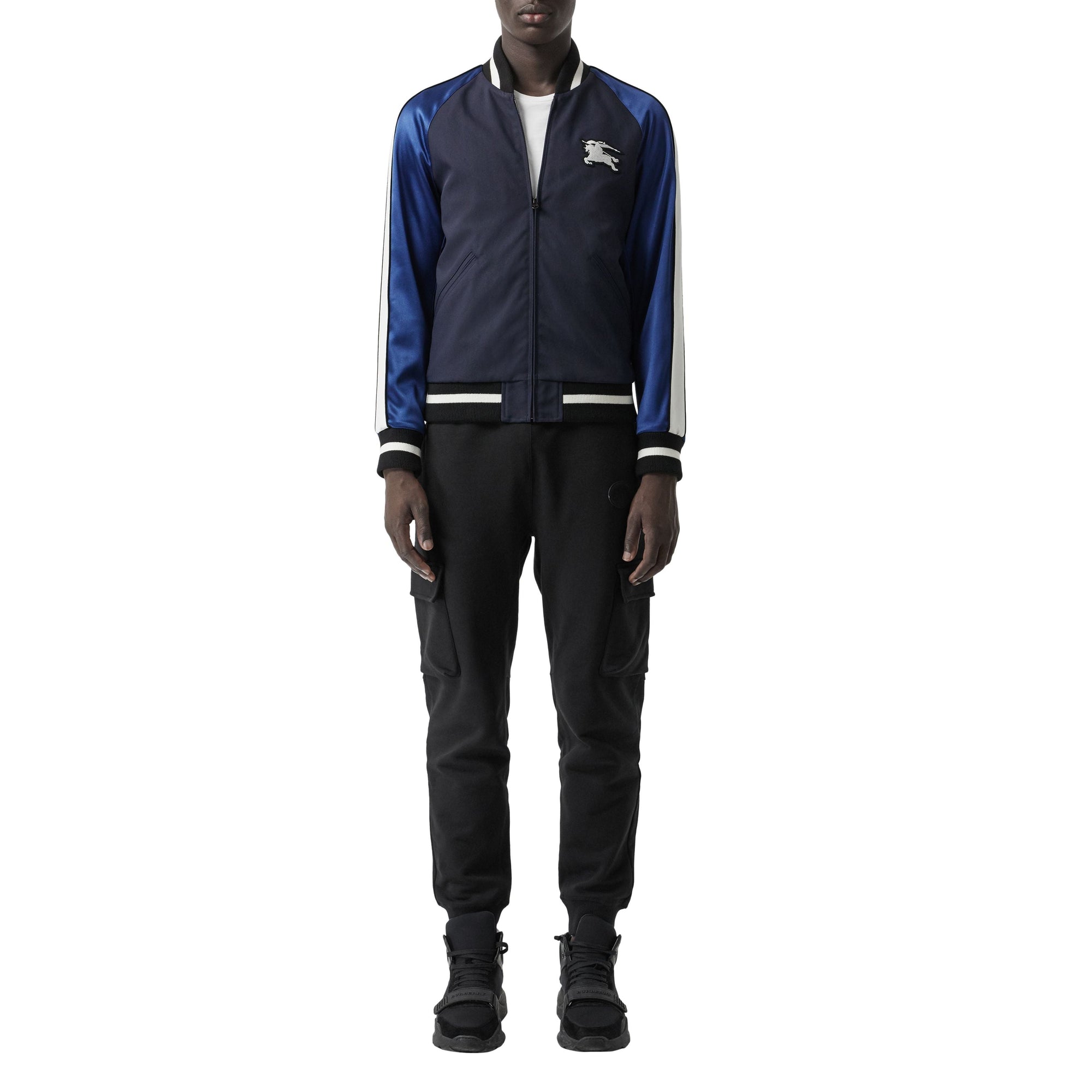 Veste de style varsity en nylon avec emblème du cavalier - Marine