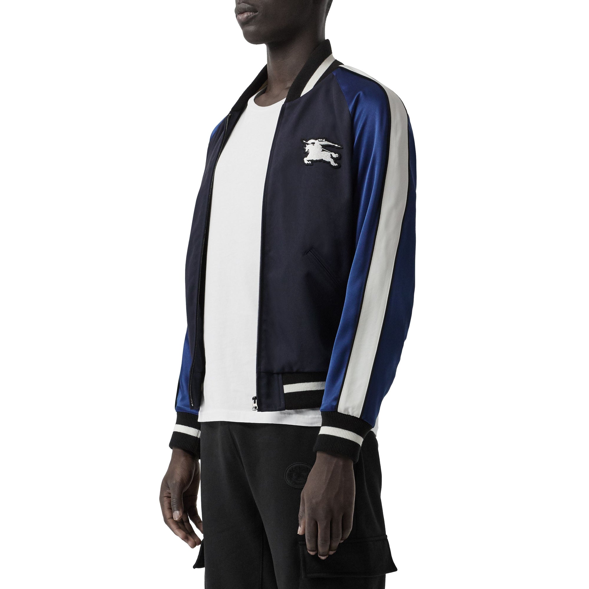 Veste de style varsity en nylon avec emblème du cavalier - Marine
