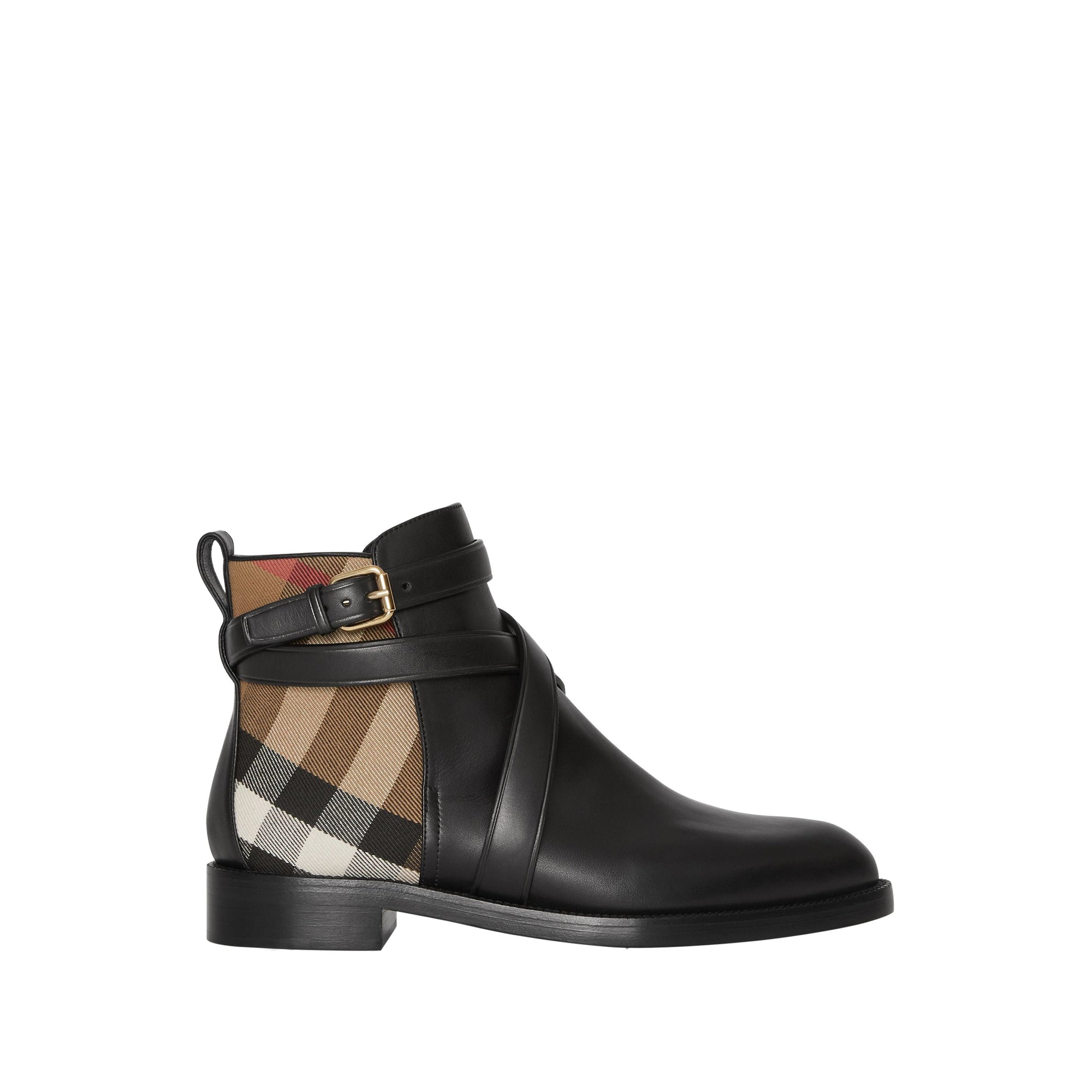 Bottines en cuir et coton house check - Noir