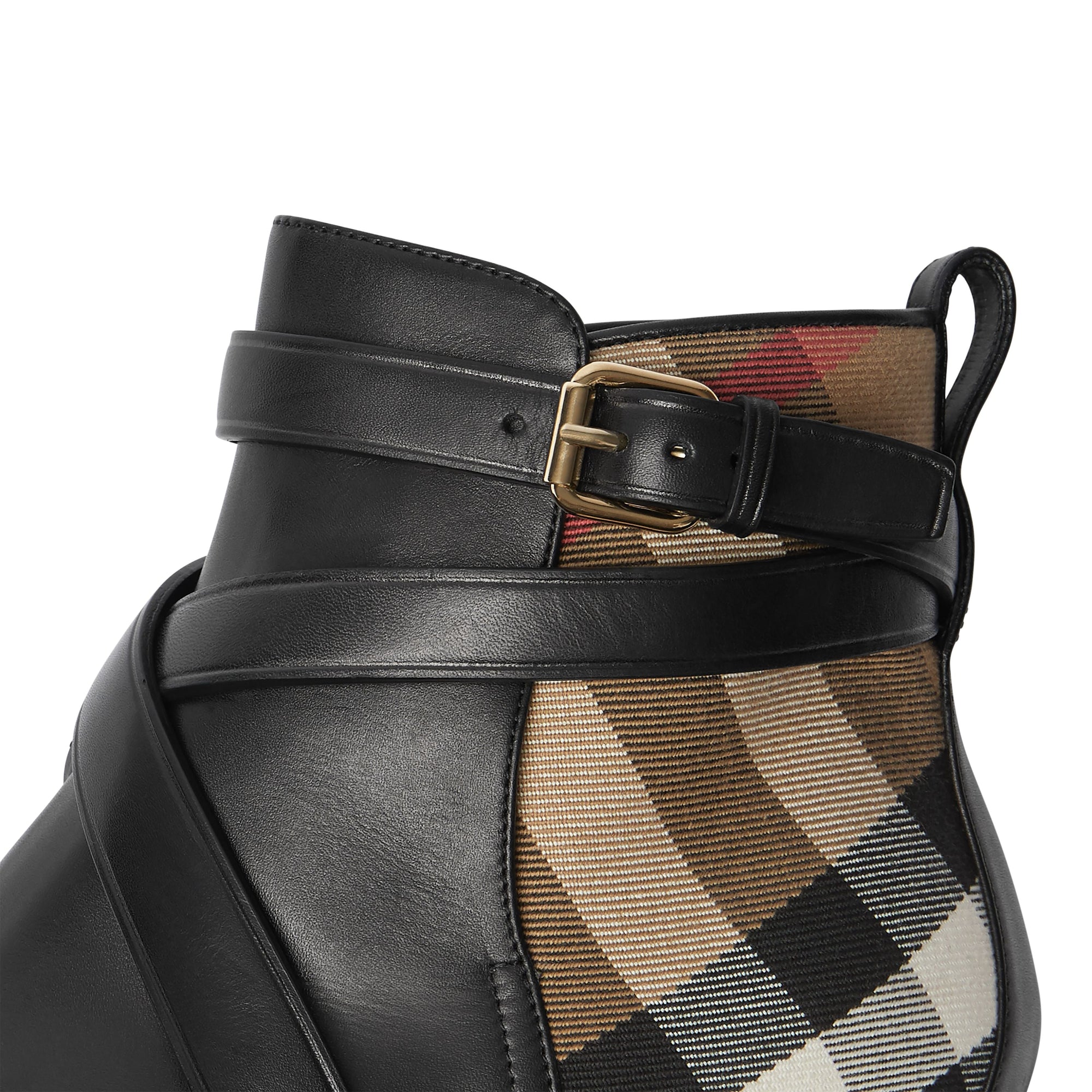 Bottines en cuir et coton house check - Noir