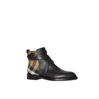 Bottines en cuir et coton house check - Noir