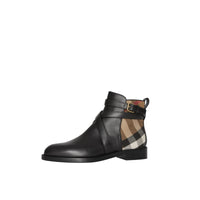 Bottines en cuir et coton house check - Noir