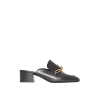BLACK Mules à talon bottier en cuir avec chaîne