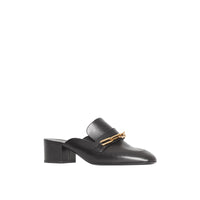 BLACK Mules à talon bottier en cuir avec chaîne