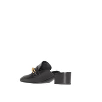 BLACK Mules à talon bottier en cuir avec chaîne