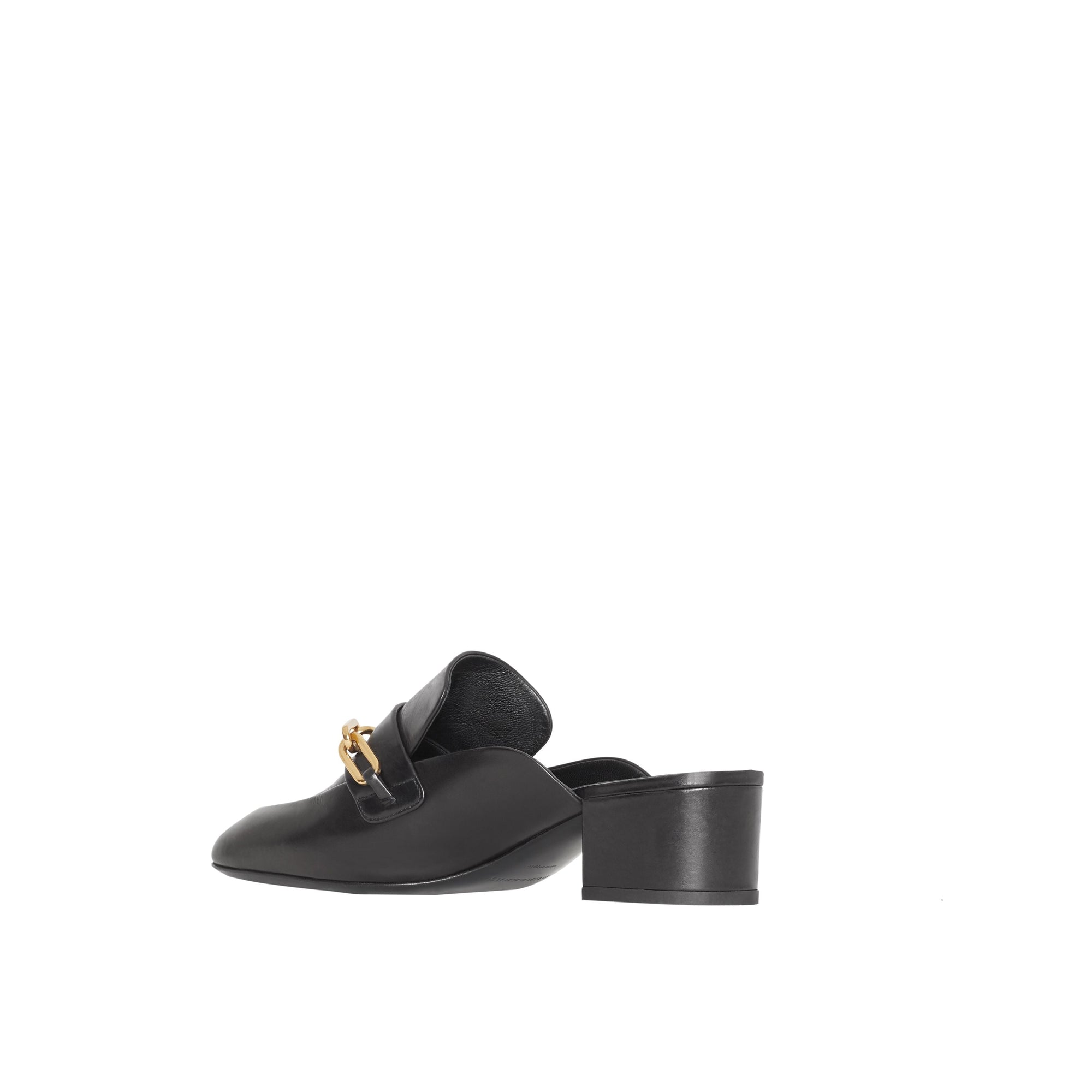 BLACK Mules à talon bottier en cuir avec chaîne