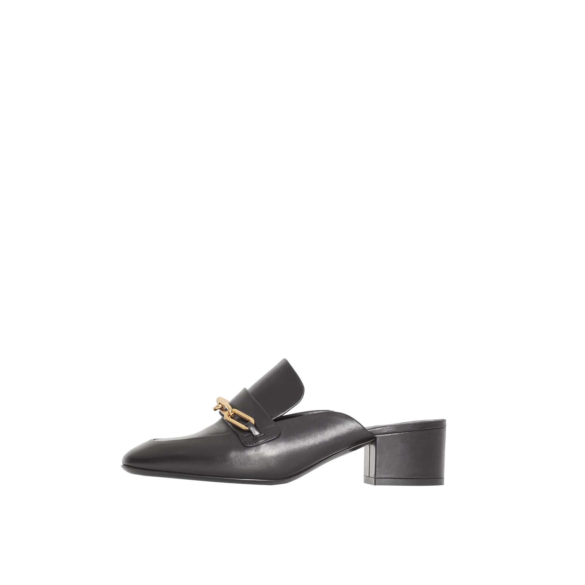 BLACK Mules à talon bottier en cuir avec chaîne