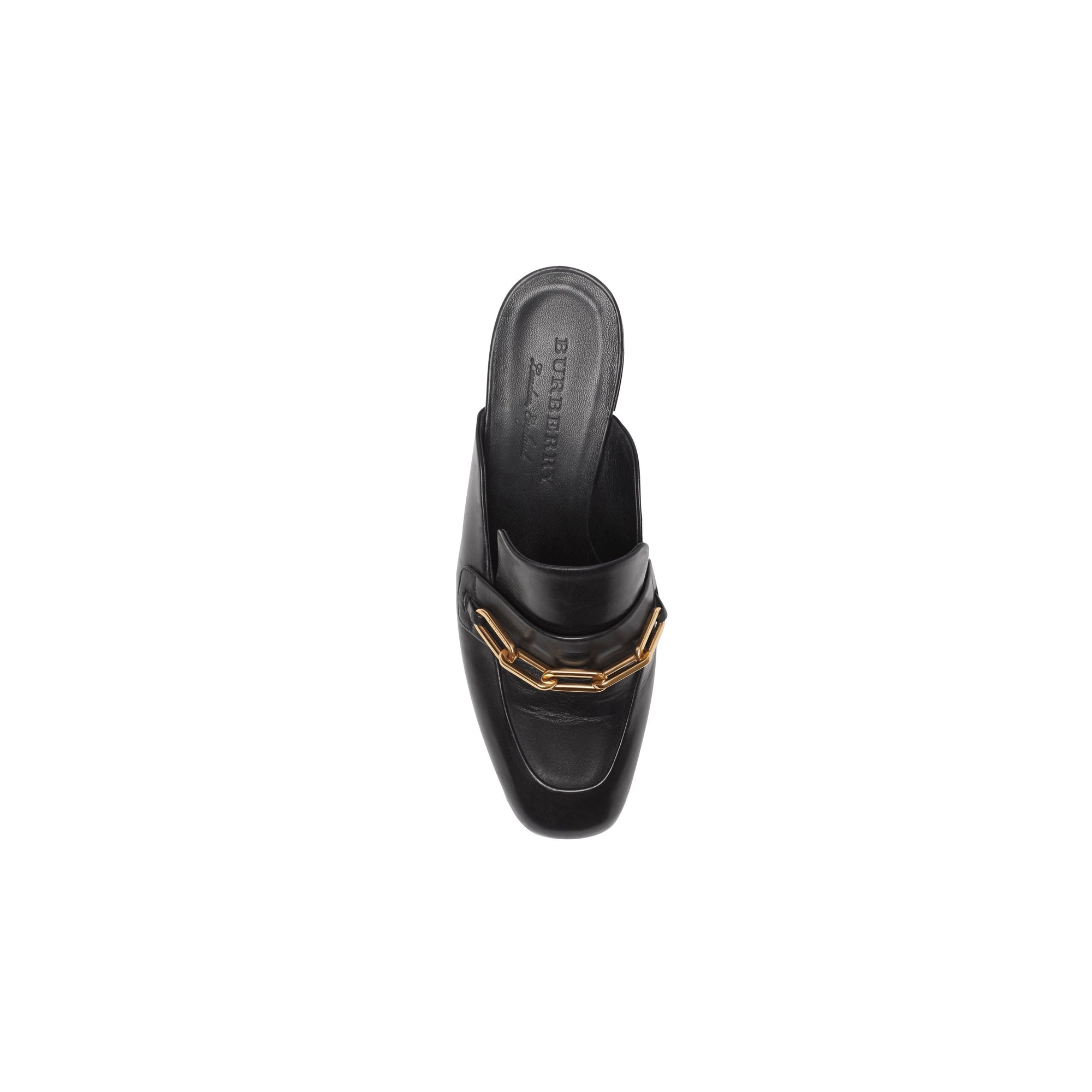 BLACK Mules à talon bottier en cuir avec chaîne