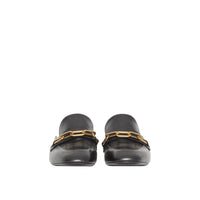 BLACK Mules à talon bottier en cuir avec chaîne