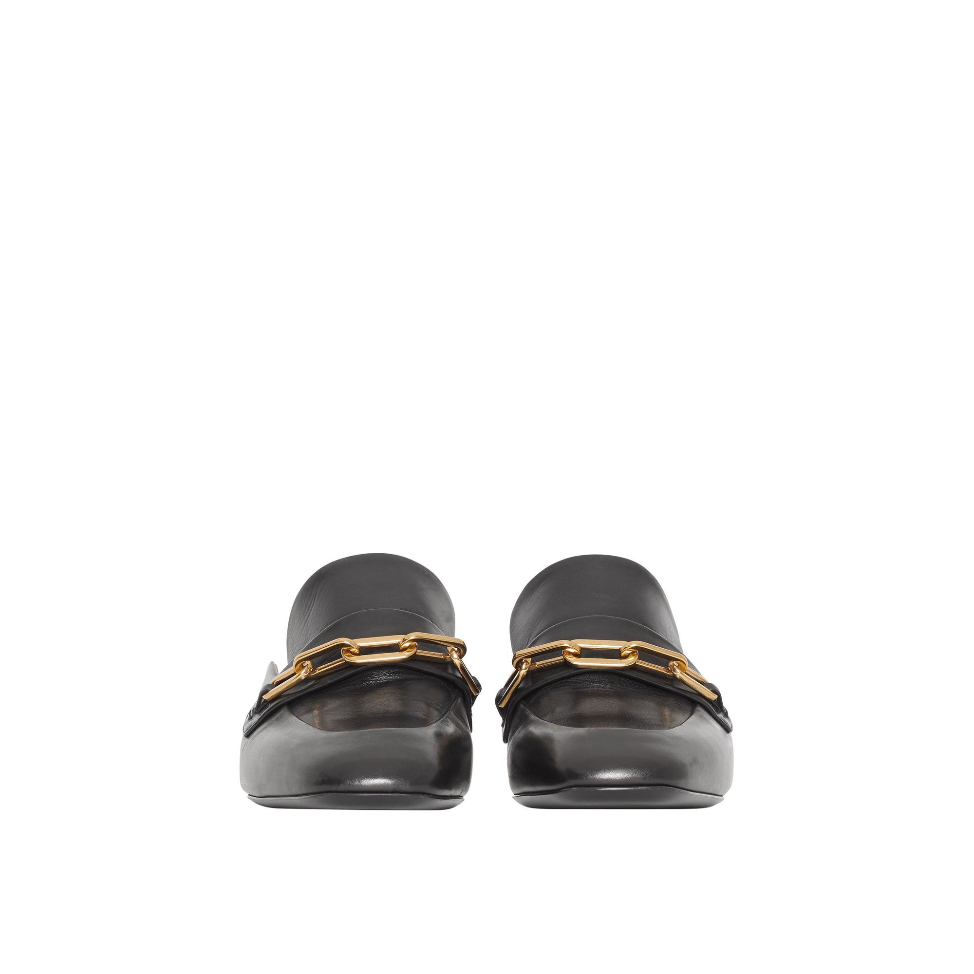 BLACK Mules à talon bottier en cuir avec chaîne