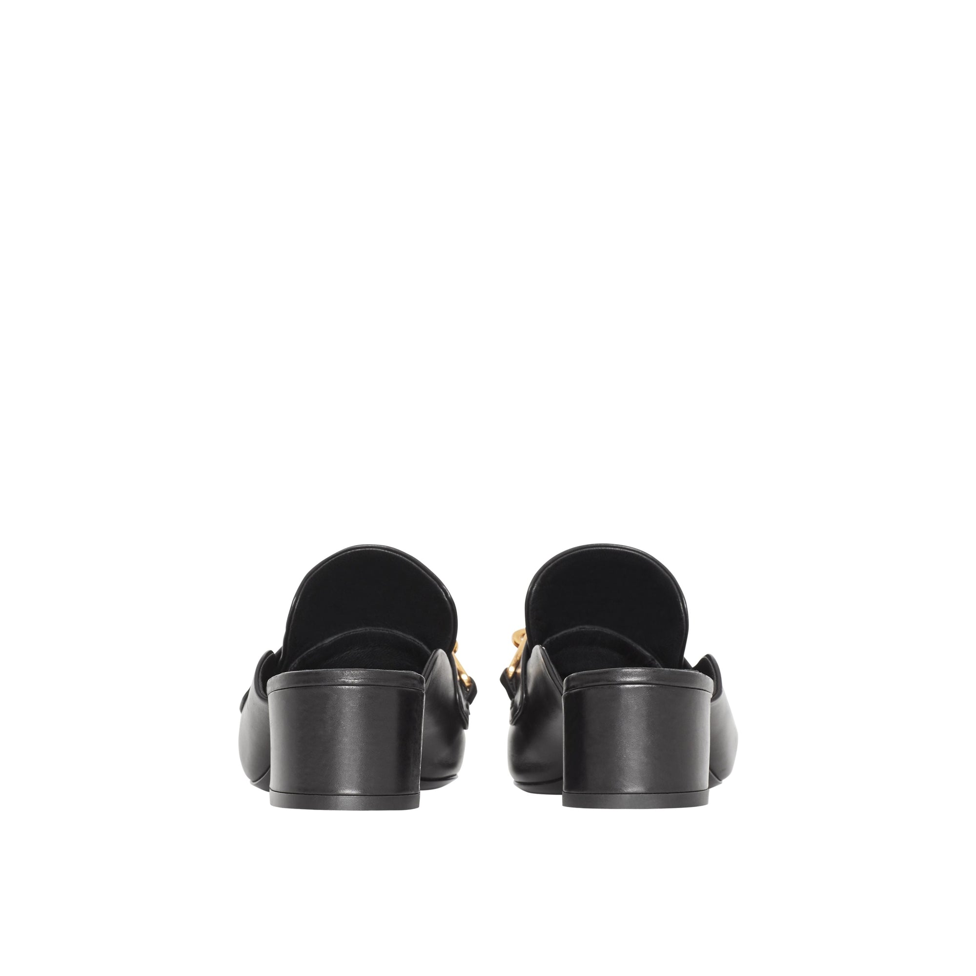 BLACK Mules à talon bottier en cuir avec chaîne
