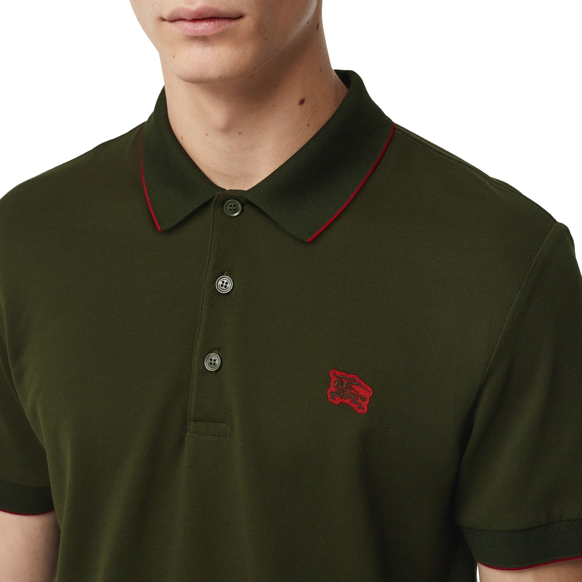 DARK ANTIQUE GREEN Polo en piqué de coton à bordure colorée