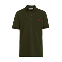 DARK ANTIQUE GREEN Polo en piqué de coton à bordure colorée