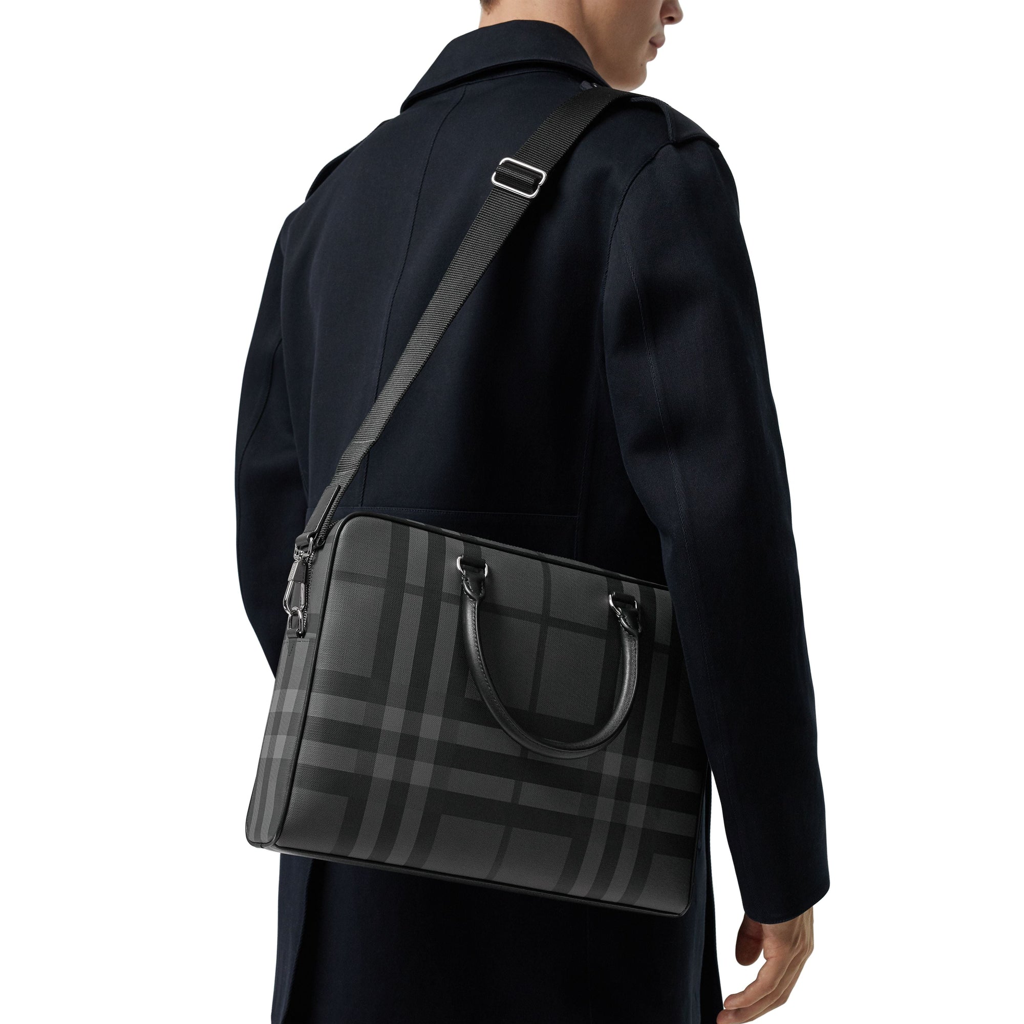 Attaché-case en cuir à motif london check - Anthracite & noir