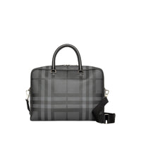Attaché-case en cuir à motif london check - Anthracite & noir