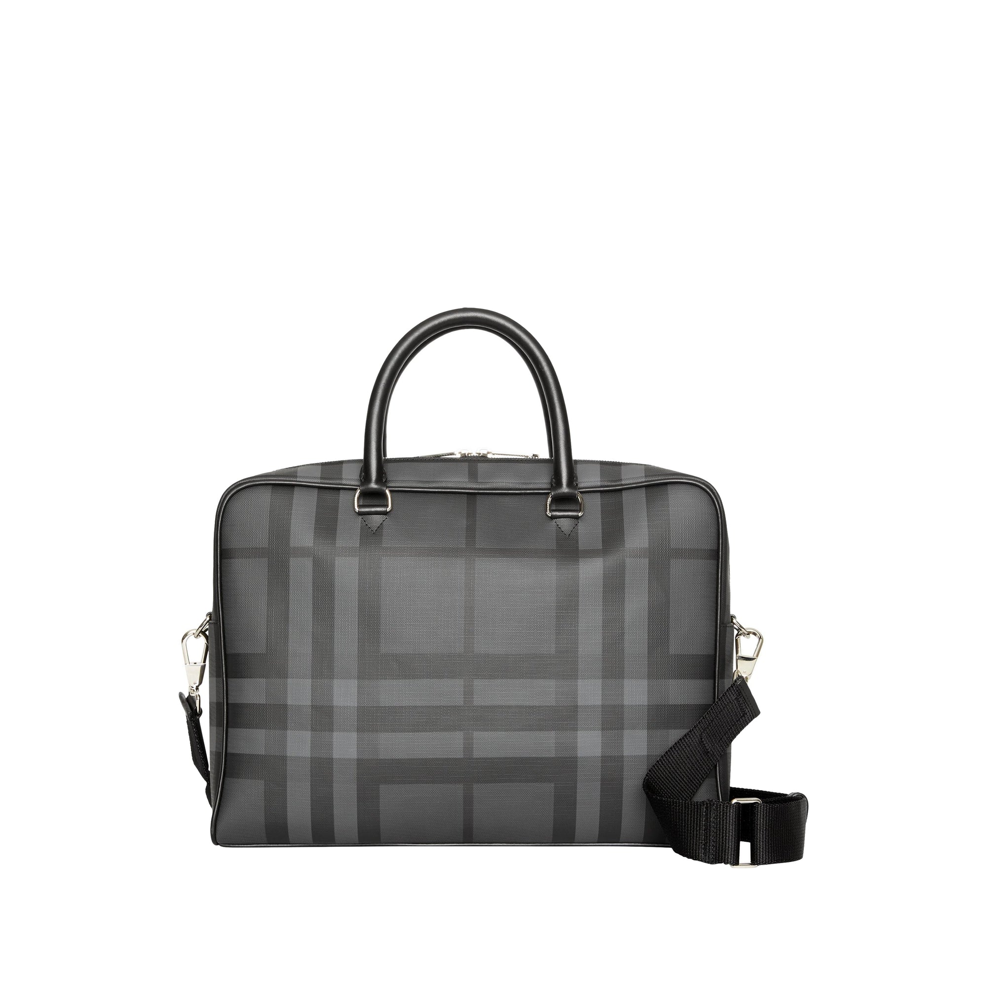 Attaché-case en cuir à motif london check - Anthracite & noir