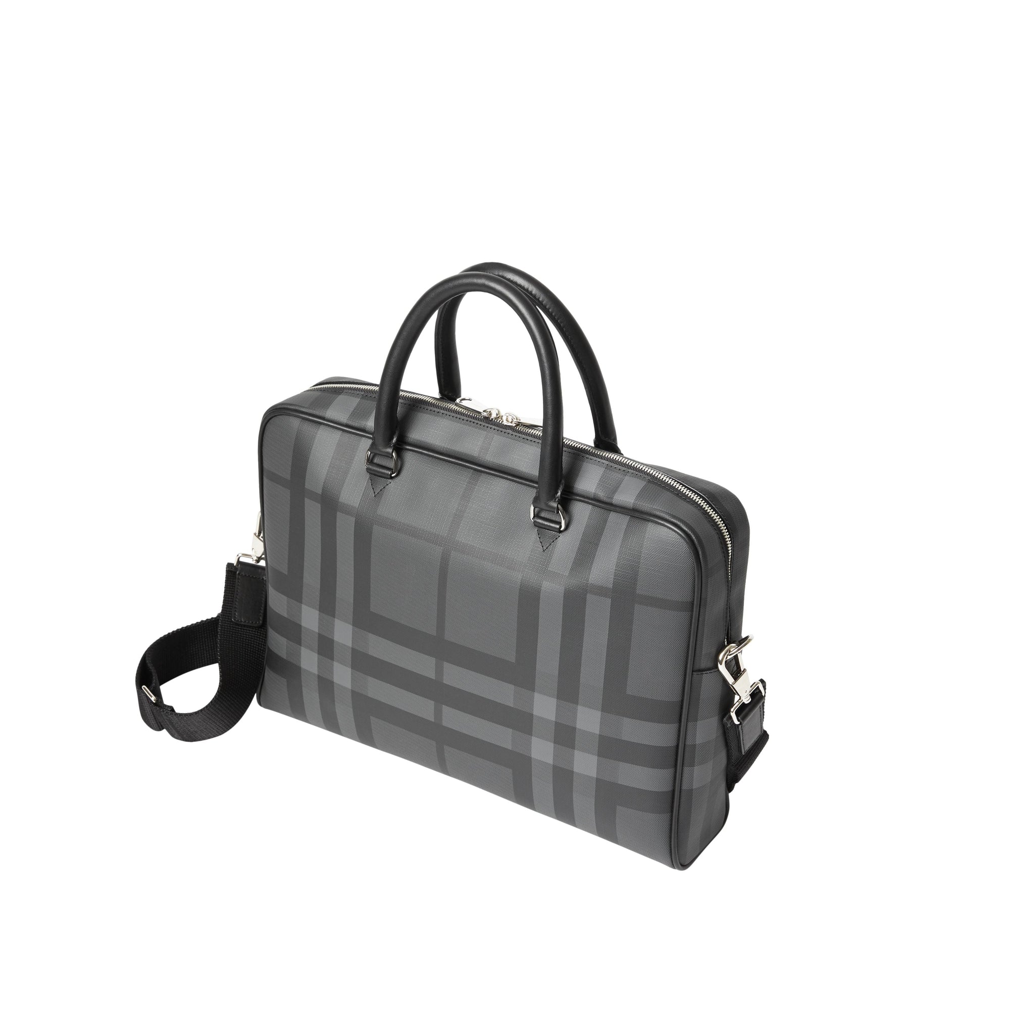 Attaché-case en cuir à motif london check - Anthracite & noir