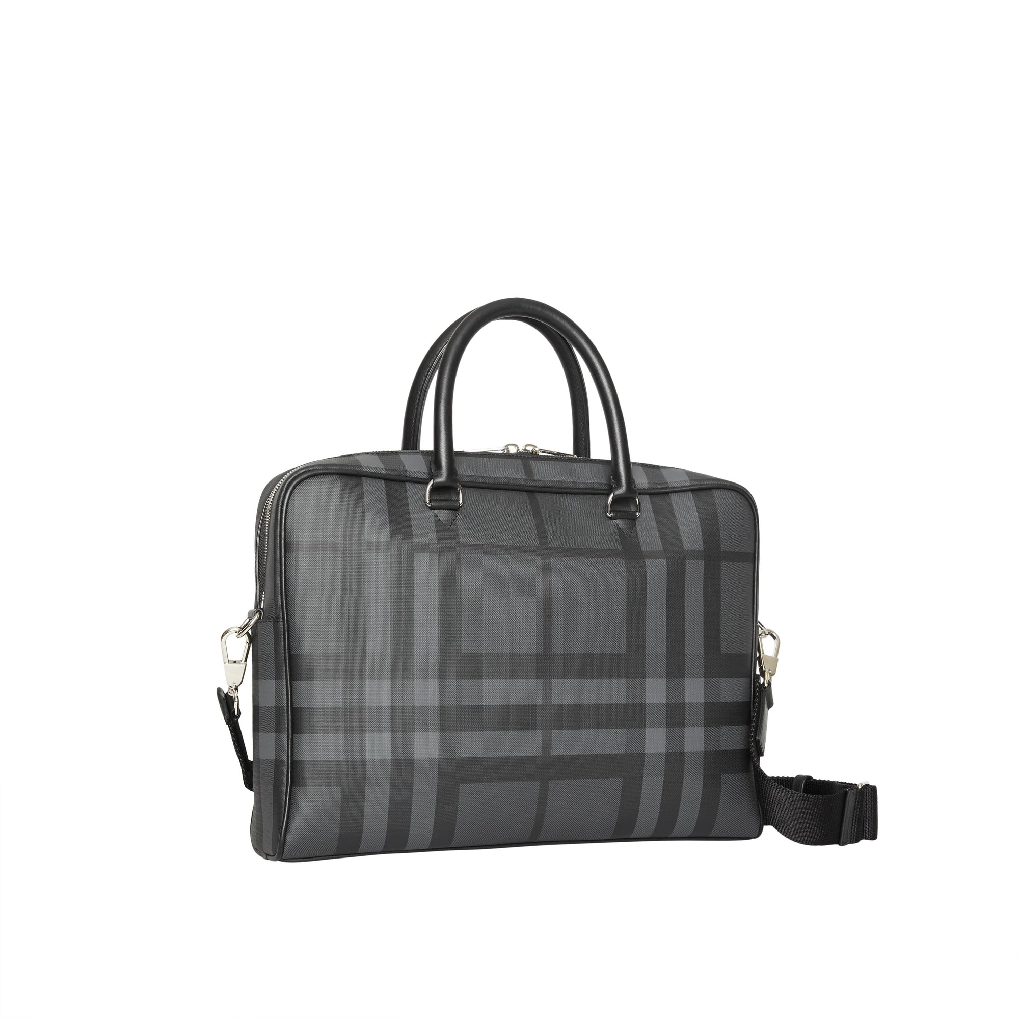 Attaché-case en cuir à motif london check - Anthracite & noir