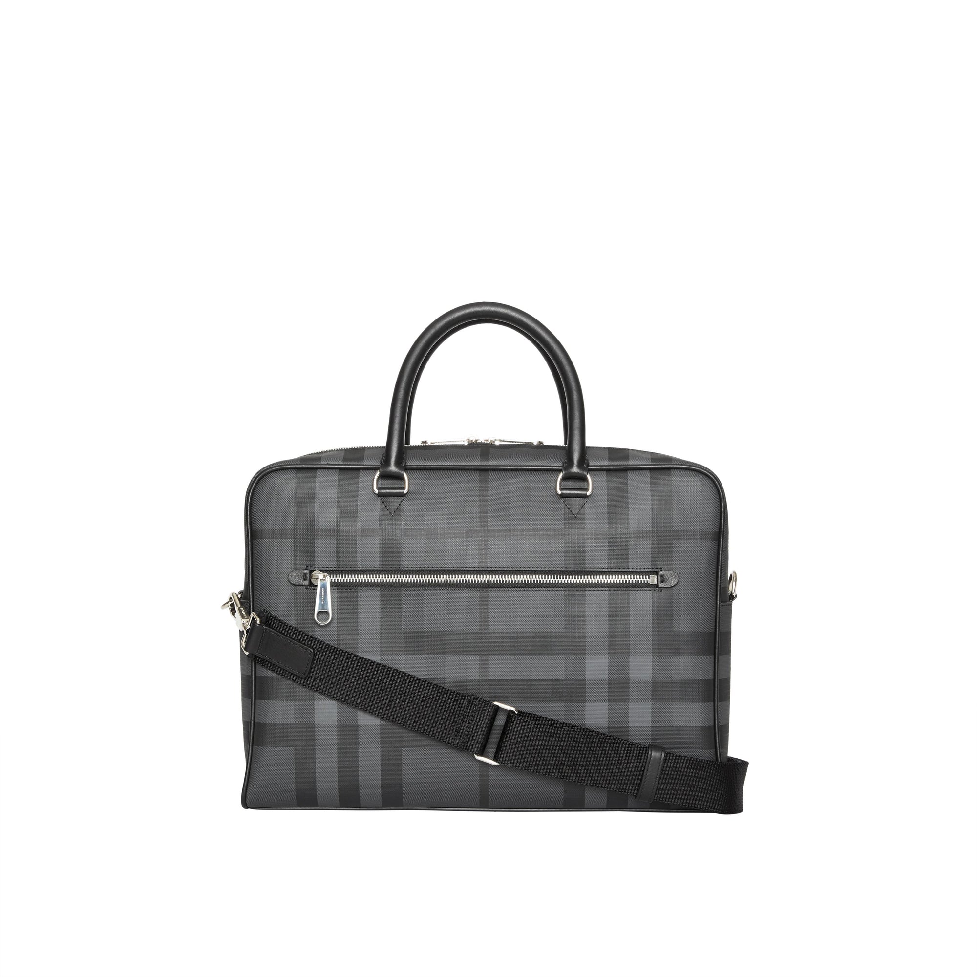 Attaché-case en cuir à motif london check - Anthracite & noir