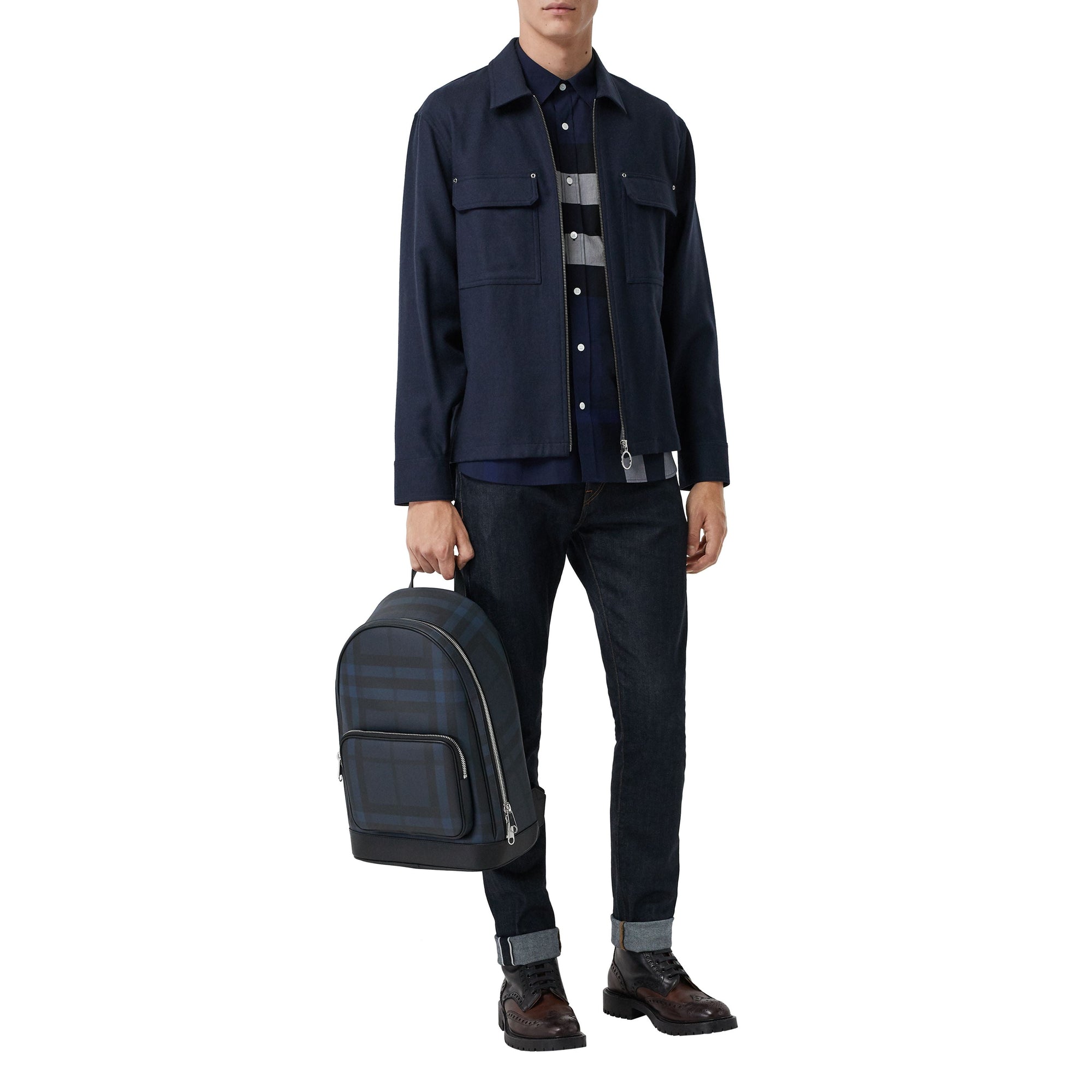 NAVY Sac à dos en cuir à motif London check