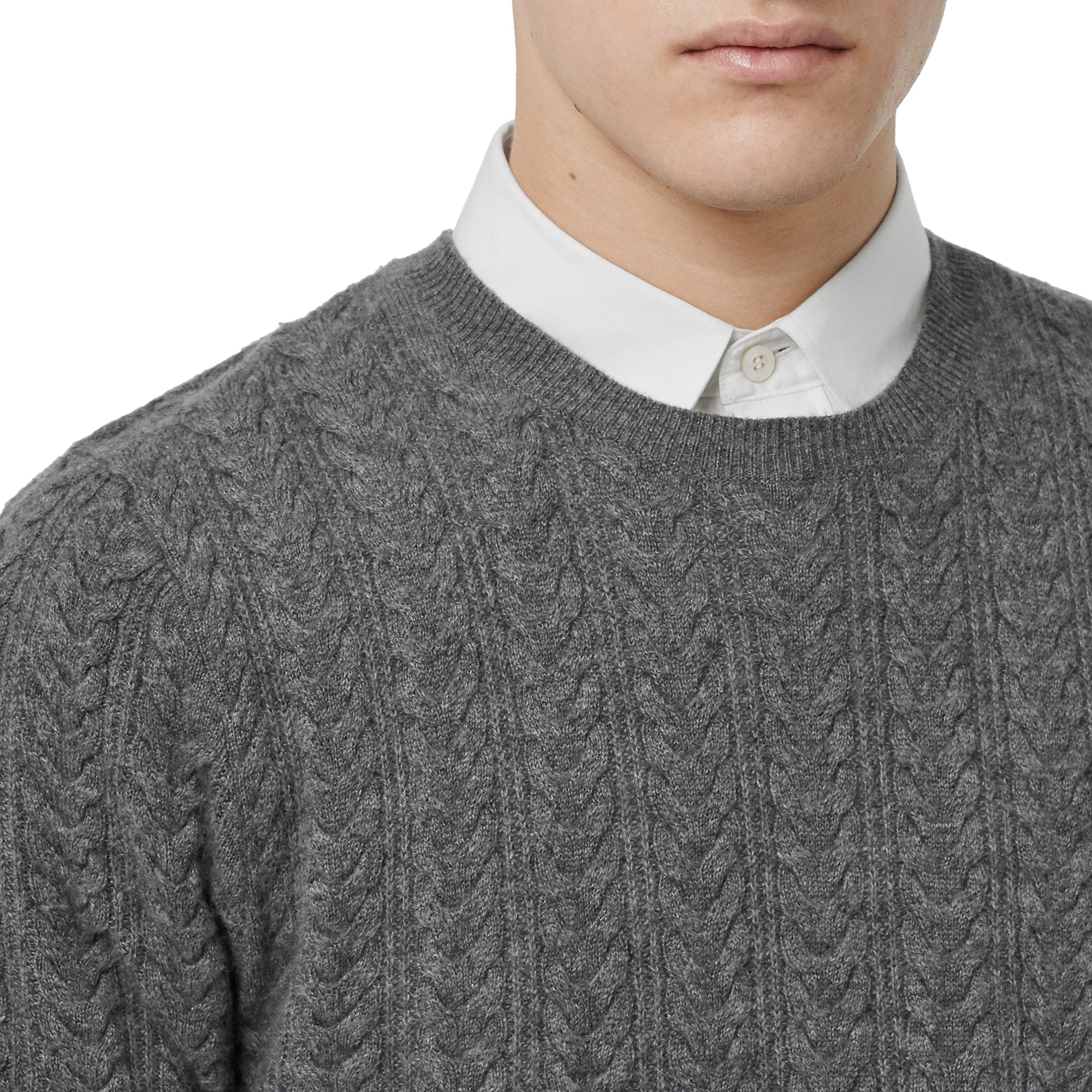 MID GREY MELANGE Pull en cachemire à maille torsadée