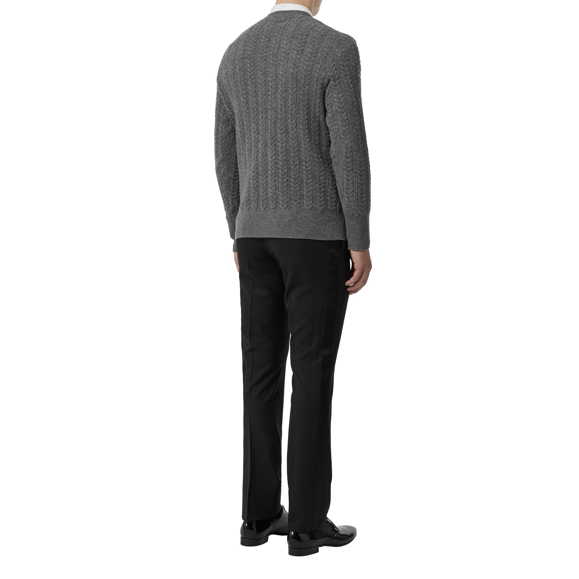 MID GREY MELANGE Pull en cachemire à maille torsadée