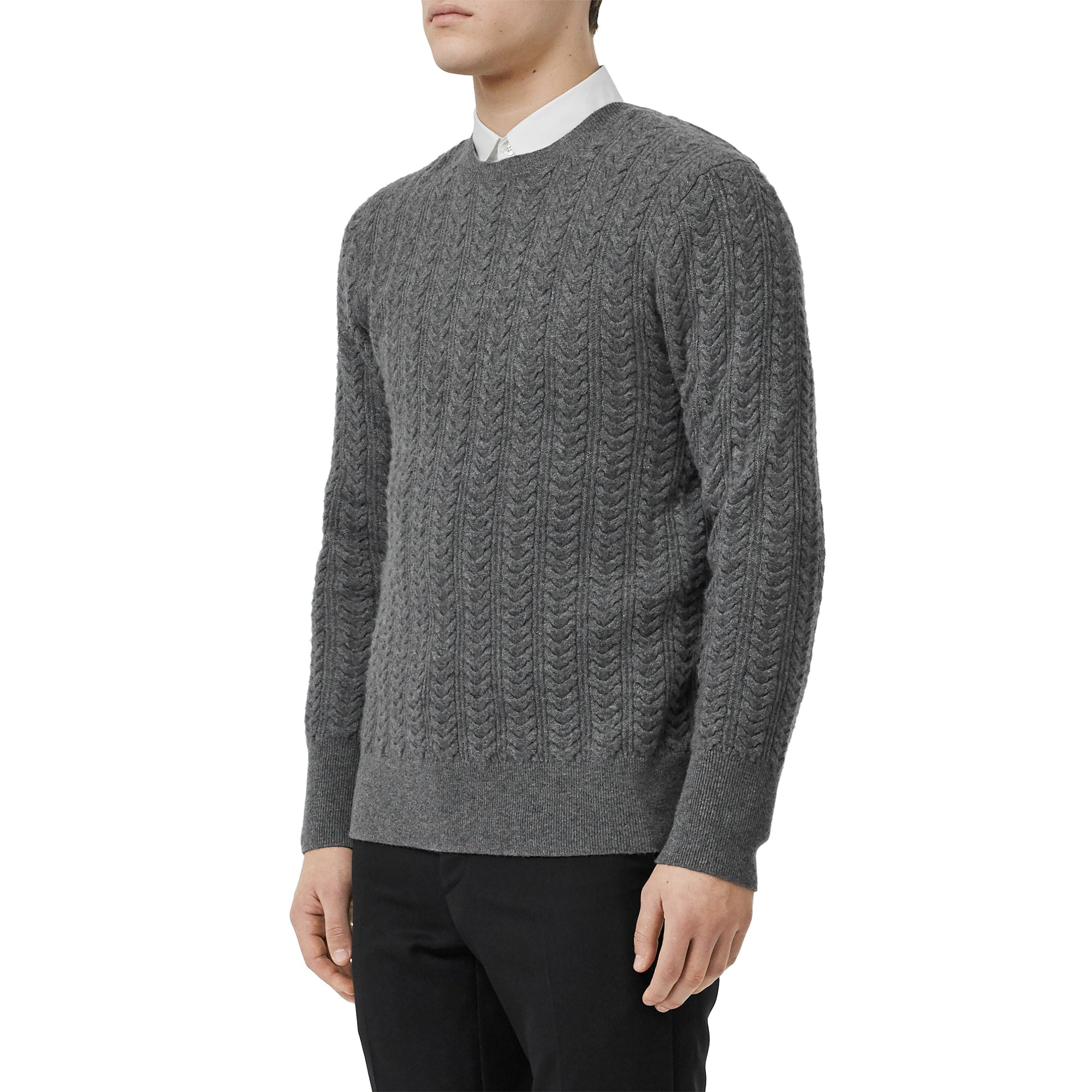 MID GREY MELANGE Pull en cachemire à maille torsadée