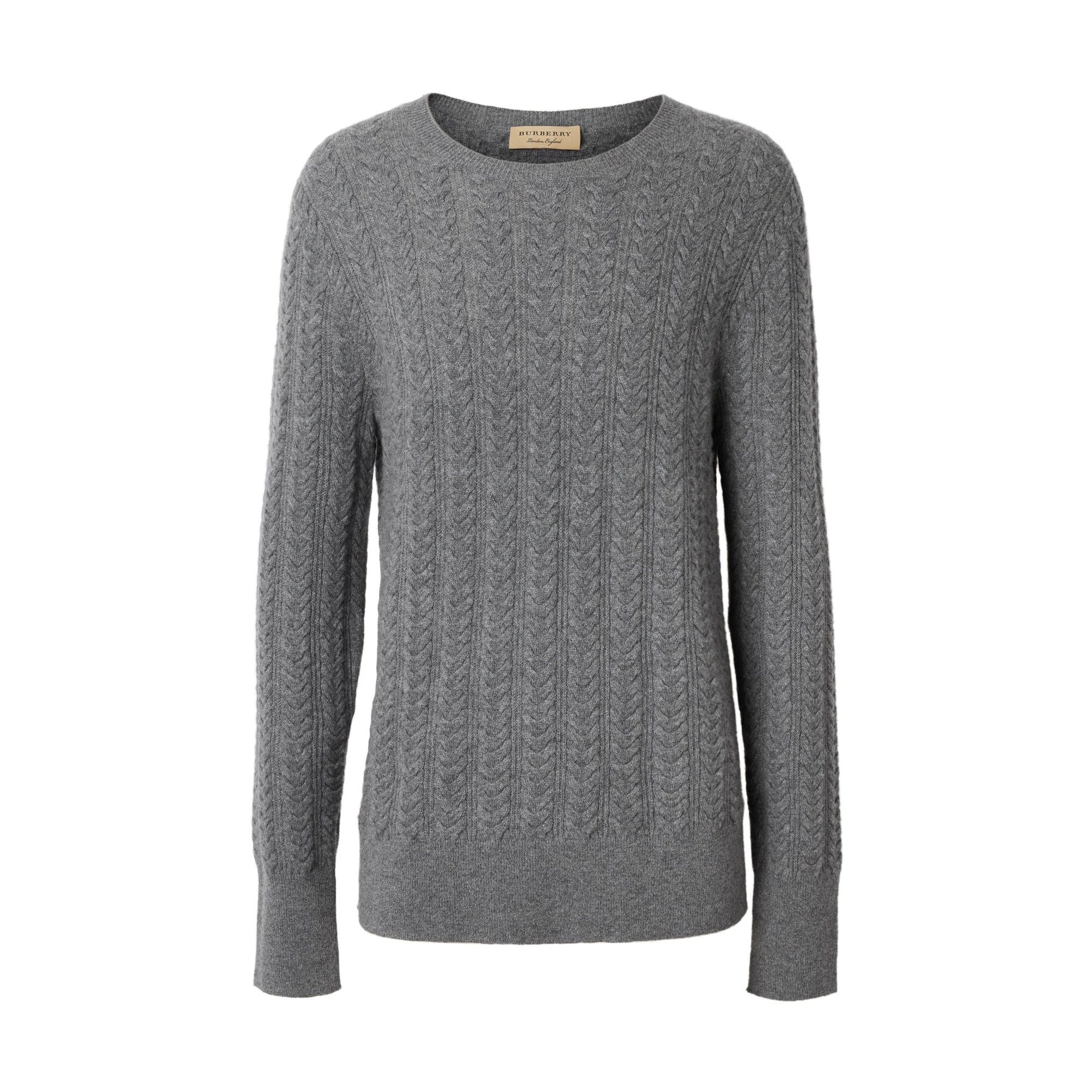 MID GREY MELANGE Pull en cachemire à maille torsadée