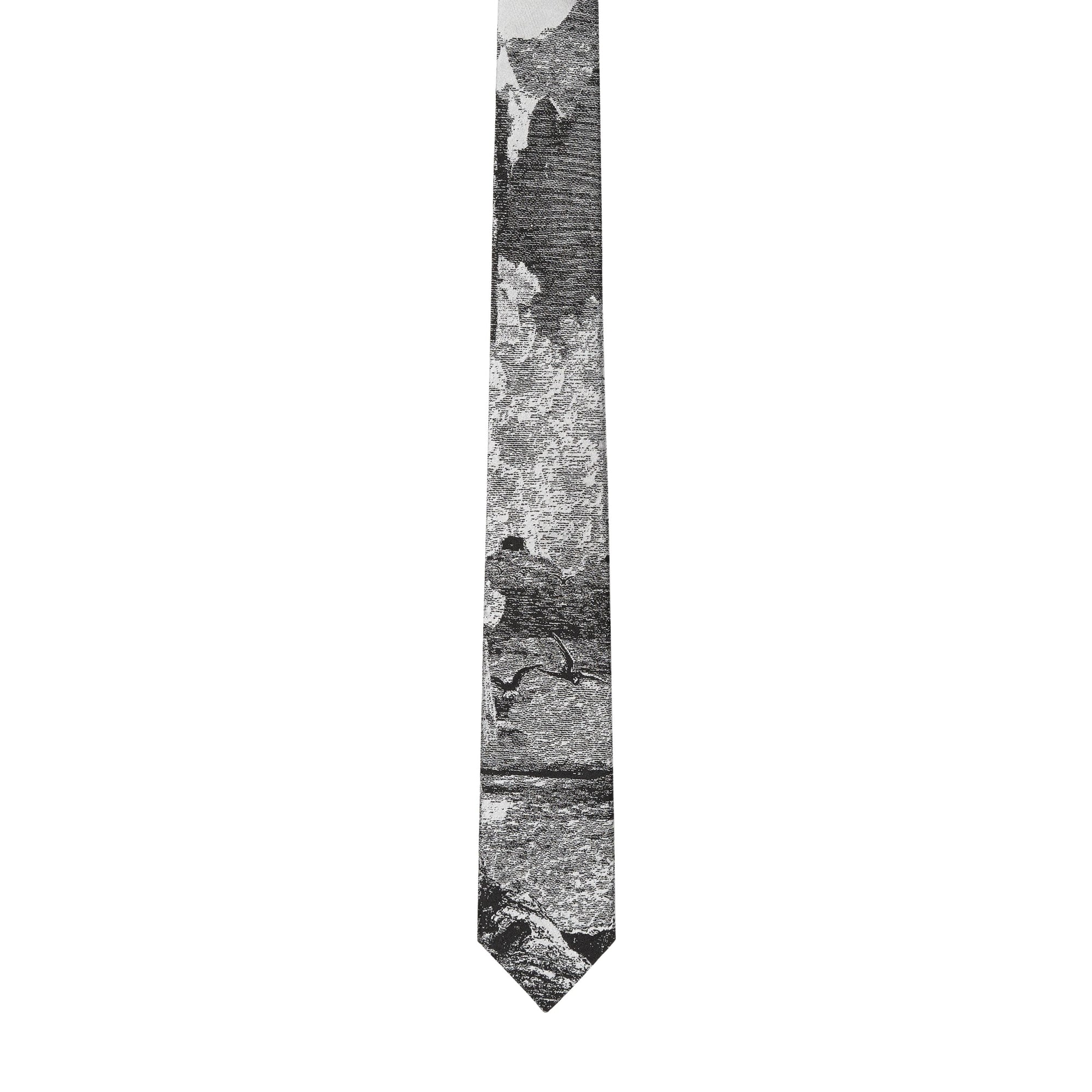 BLACK Cravate fine en jacquard de soie à imprimé littoral onirique