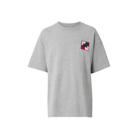 PALE GREY MELANGE T-shirt en coton avec emblème du Cavalier à damier