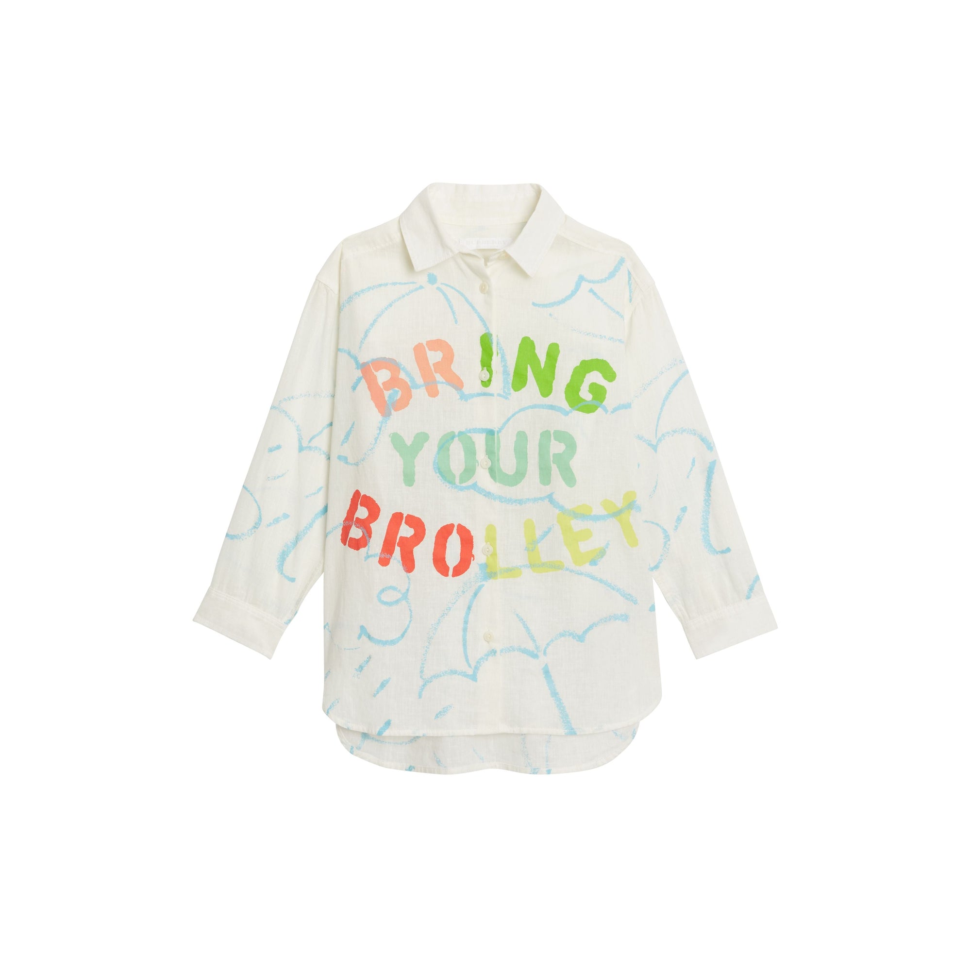 WHITE Chemise en coton et lin avec imprimé parapluie