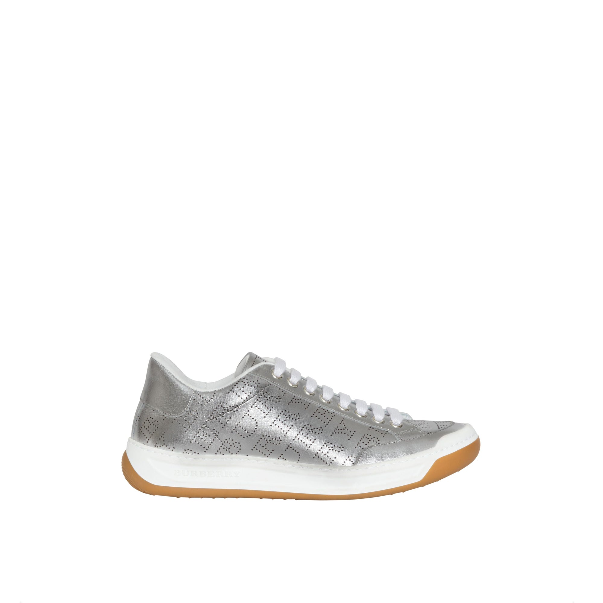 SILVER GREY Sneakers en cuir métallisé avec logo perforé