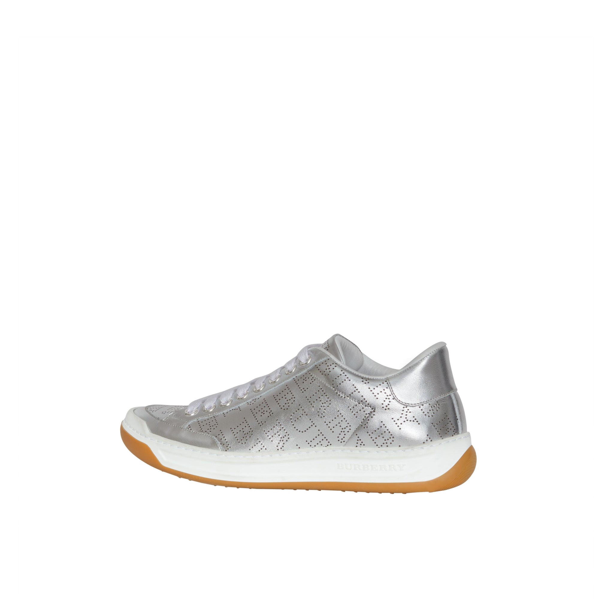 SILVER GREY Sneakers en cuir métallisé avec logo perforé