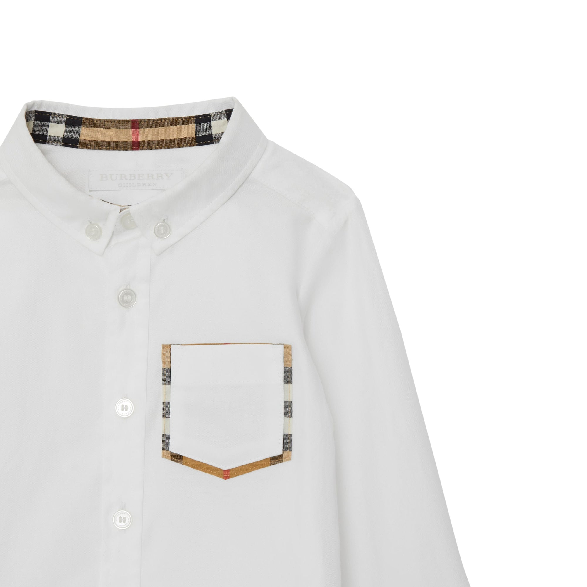 Chemise oxford en coton à détails check - Blanc