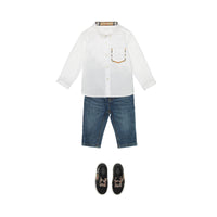 Chemise oxford en coton à détails check - Blanc
