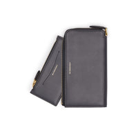 CHARCOAL GREY Portefeuille zippé avec porte-monnaie en cuir bicolore