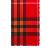 BRIGHT ORANGE RED Écharpe en laine et cachemire à motif check avec franges