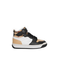 ANTIQUE YELLOW/CAMEL Sneakers montantes en cuir et à motif Vintage check