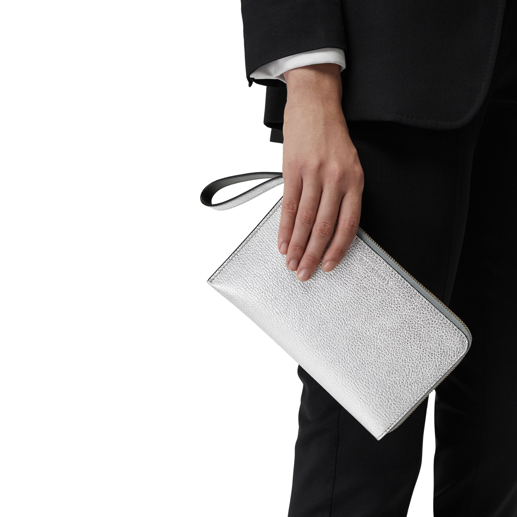 Portefeuille de voyage en cuir métallisé bicolore - Argent