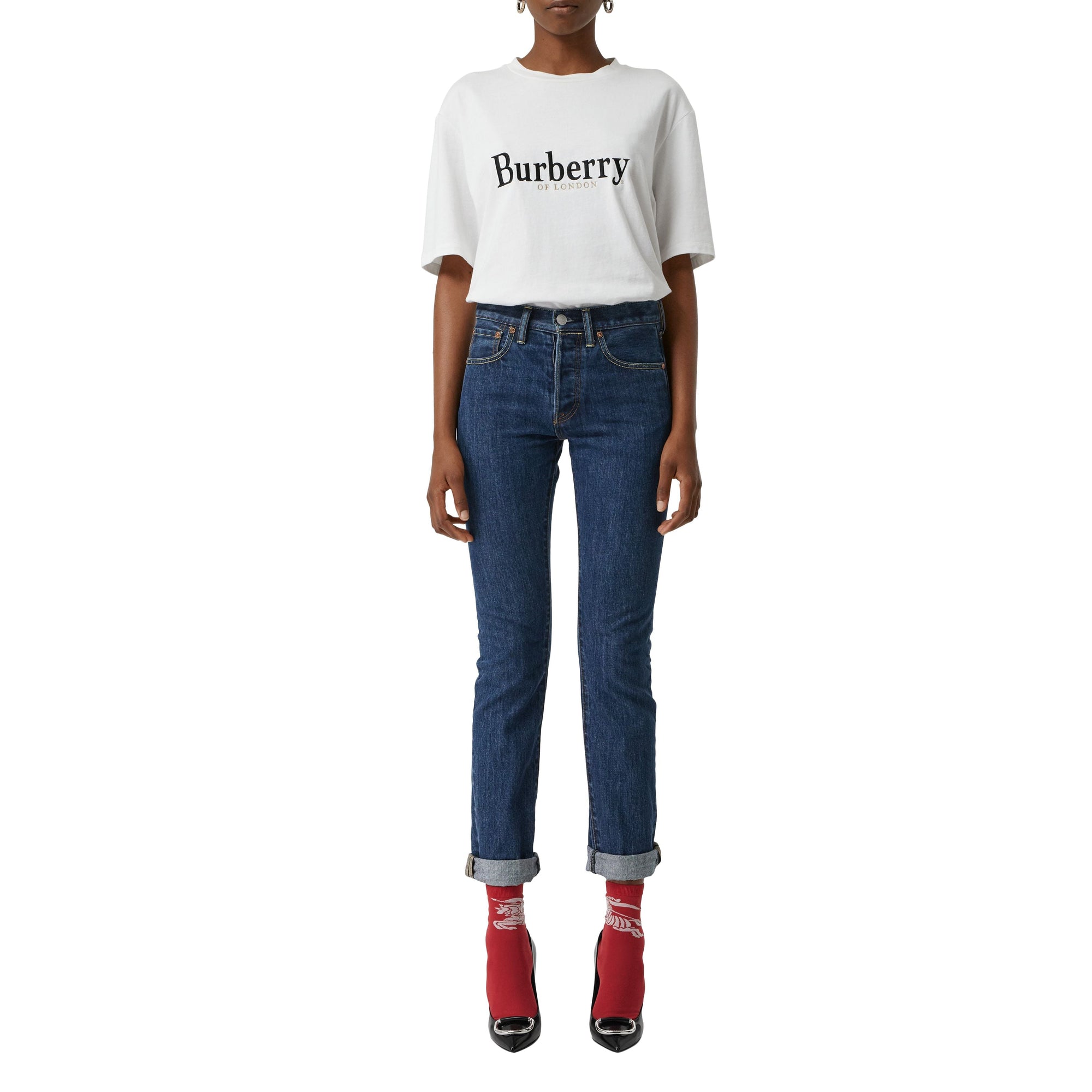 WHITE/BLACK T-shirt en coton avec logo d'archive brodé