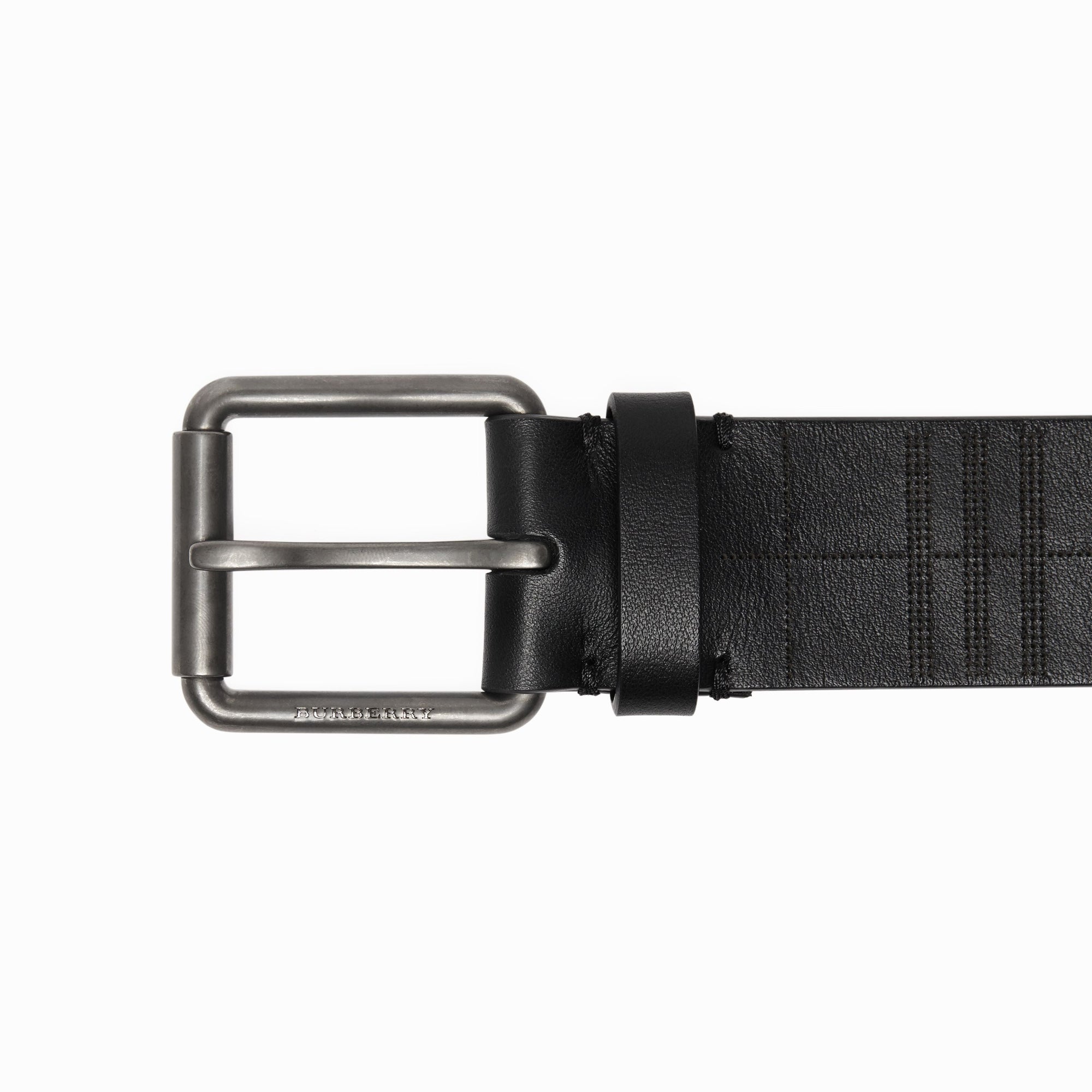 BLACK Ceinture en cuir à motif check perforé