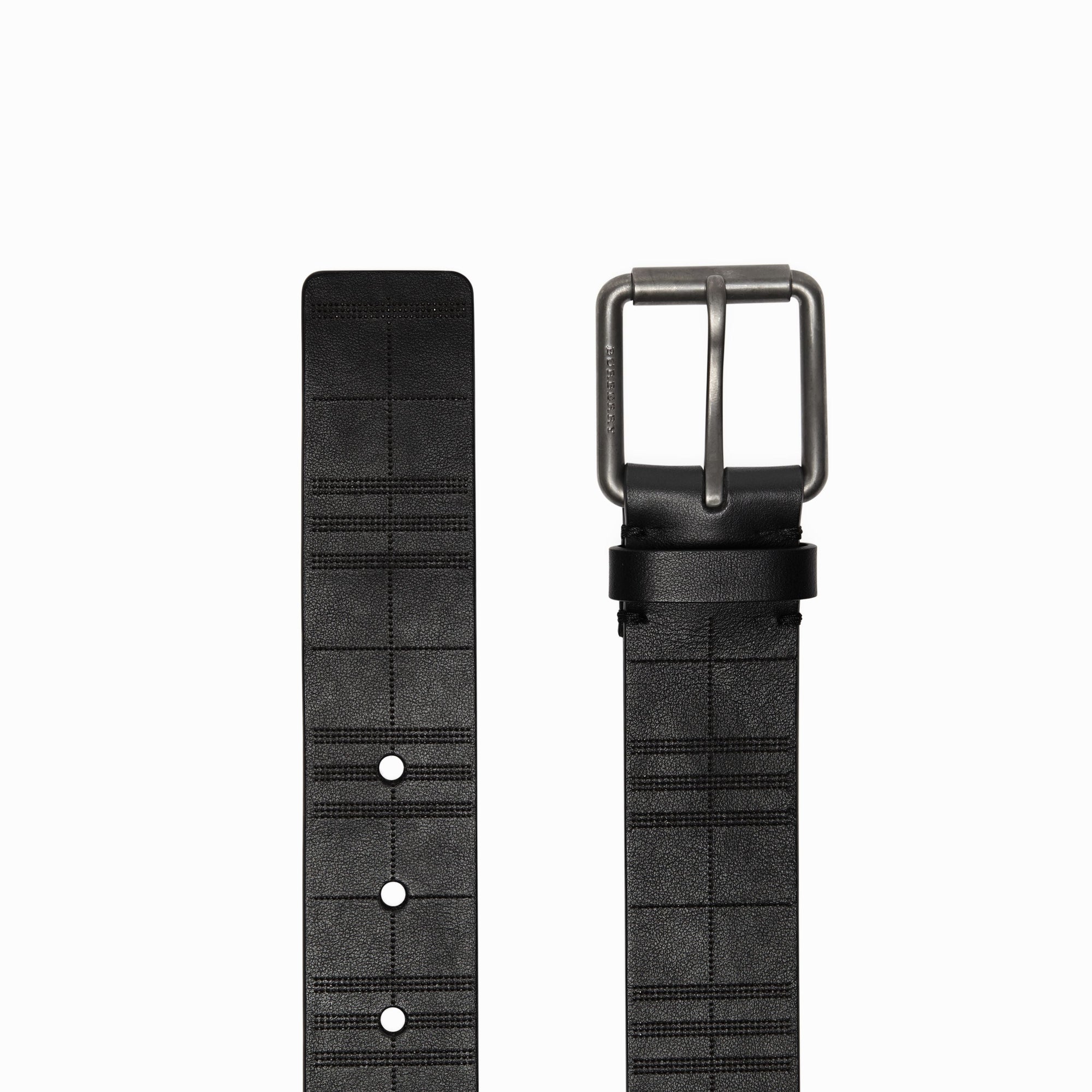 BLACK Ceinture en cuir à motif check perforé