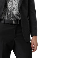 Ceinture réversible en tissu london check et cuir - Anthracite & noir