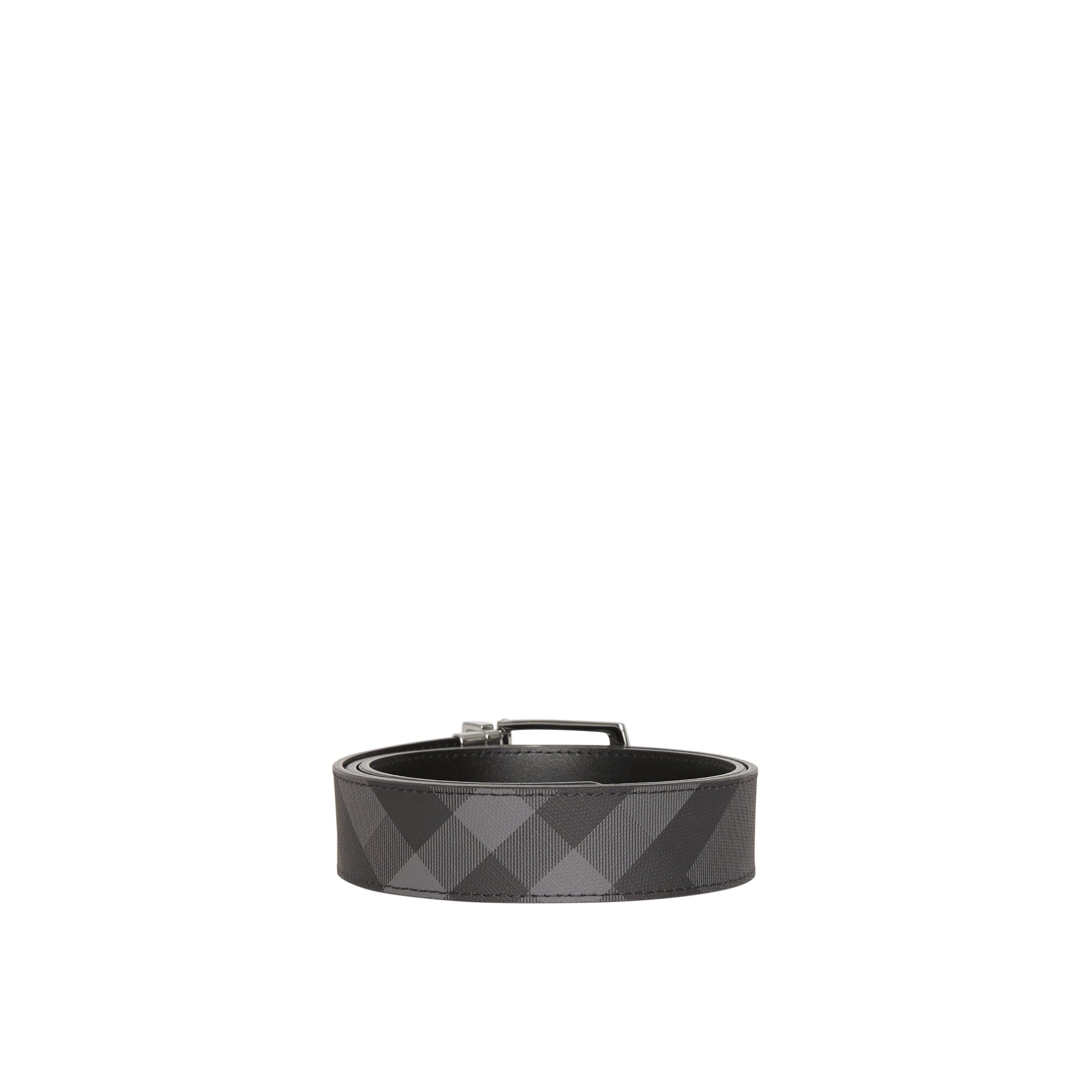Ceinture réversible en tissu london check et cuir - Anthracite & noir