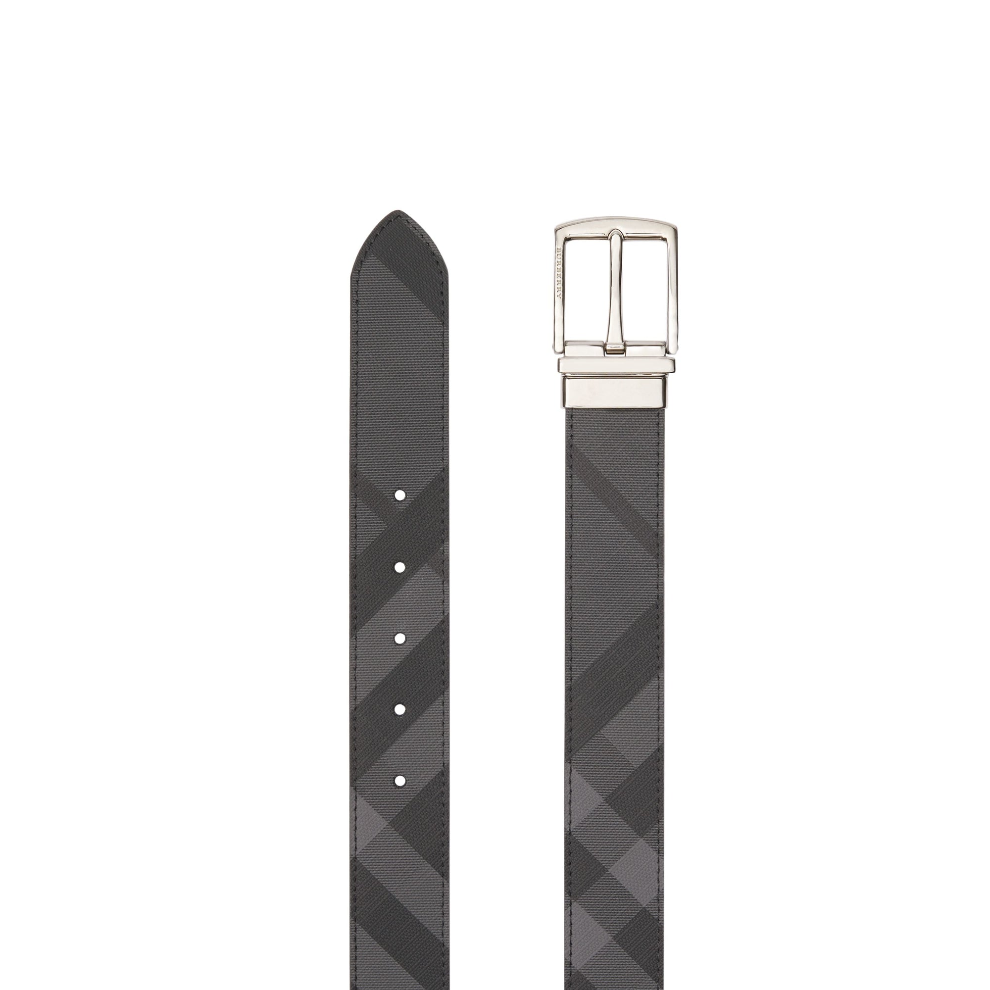 Ceinture réversible en tissu london check et cuir - Anthracite & noir