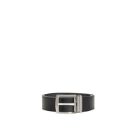 Ceinture réversible en tissu london check et cuir - Anthracite & noir