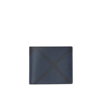 NAVY/BLACK Portefeuille à rabat multidevise en cuir et tissu London check