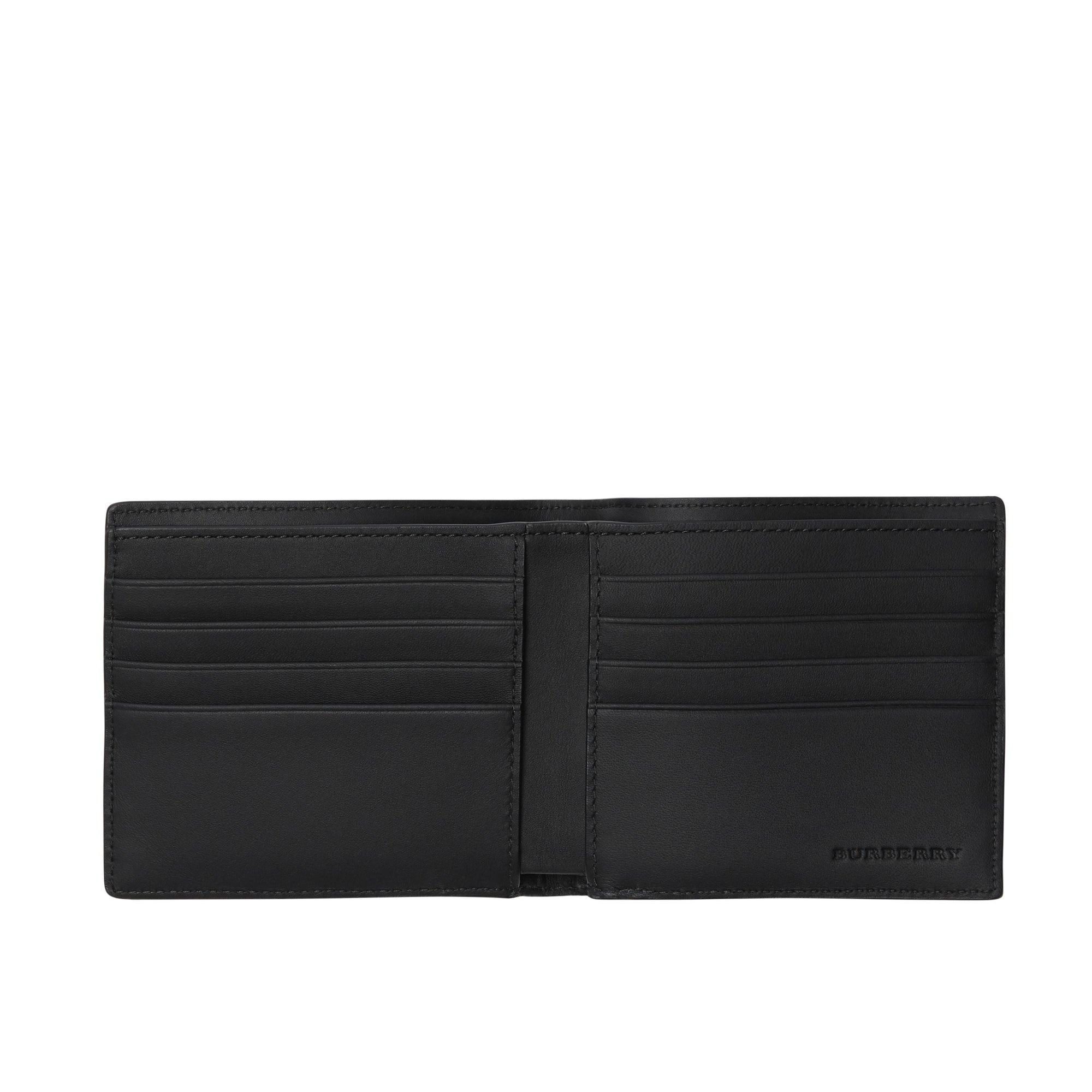 NAVY/BLACK Portefeuille à rabat multidevise en cuir et tissu London check